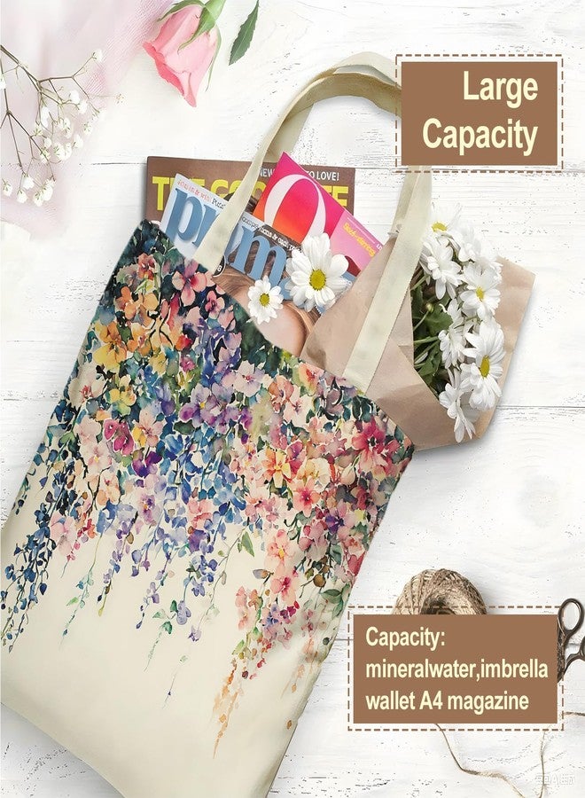 THISFIND Watercolor Floral Canvas Tote Bag - Elegant Hanging Flower Design - Vibrant and Colorful Floral Handbag for Women - Image 4